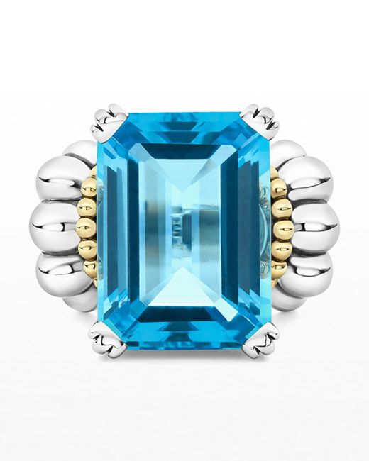 Lagos Glacier 20x15mm Blue Topaz Two-tone Ring