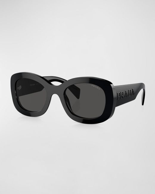 Prada Black Oversized Logo Acetate & Plastic Oval Sunglasses
