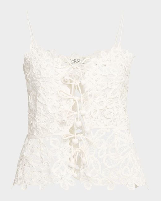 Sea Natural Iyla Embroidered Tie-Front Top