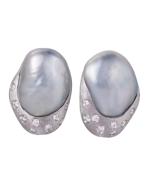 Margot McKinney Jewelry Gray 18k Baroque Pearl & Diamond Stud Earrings