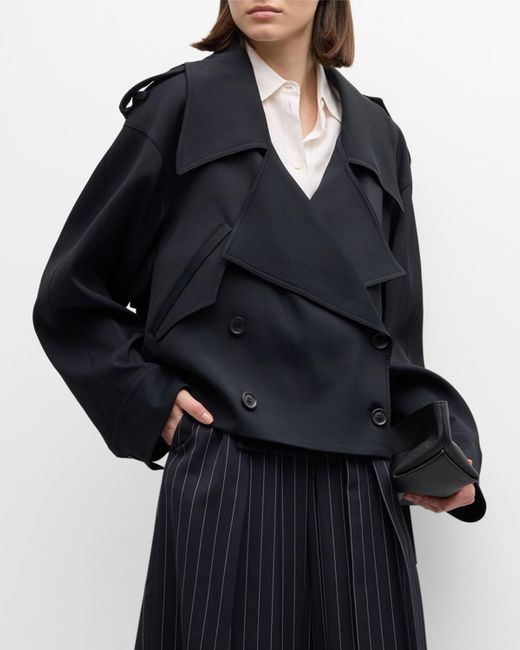 Another Tomorrow Black Fluid Cropped Trench Coat
