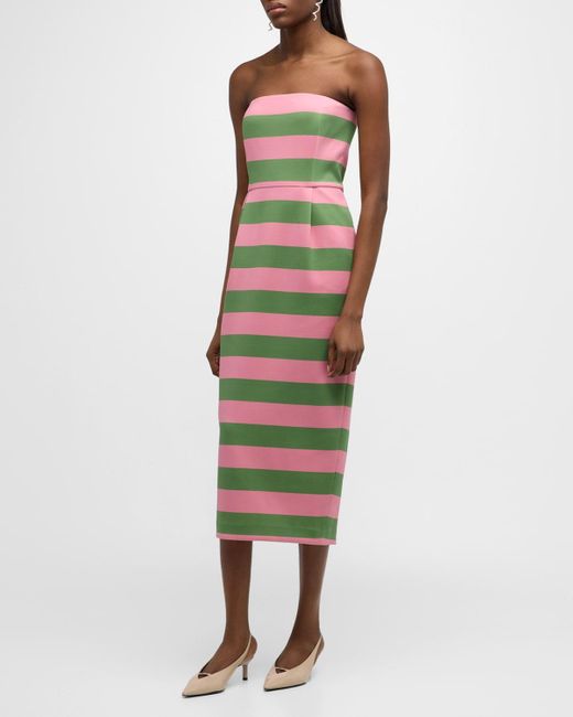 BERNADETTE Green Elena Strapless Striped Midi Column Dress