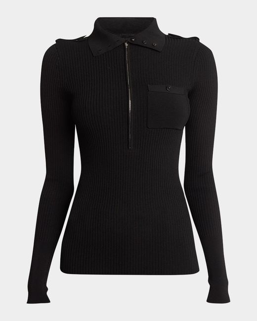 Proenza Schouler Black Norah Turtleneck Zip Knit Sweater