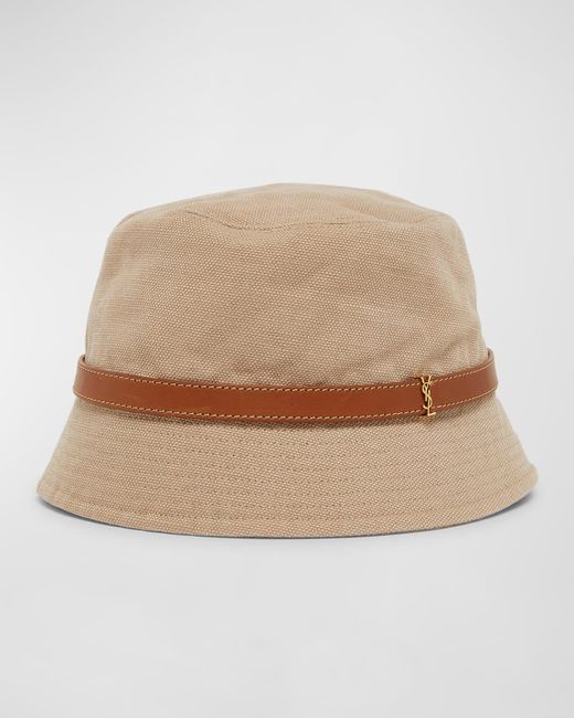 Saint Laurent Natural Canvas Bucket Hat With A Ysl Leather Band