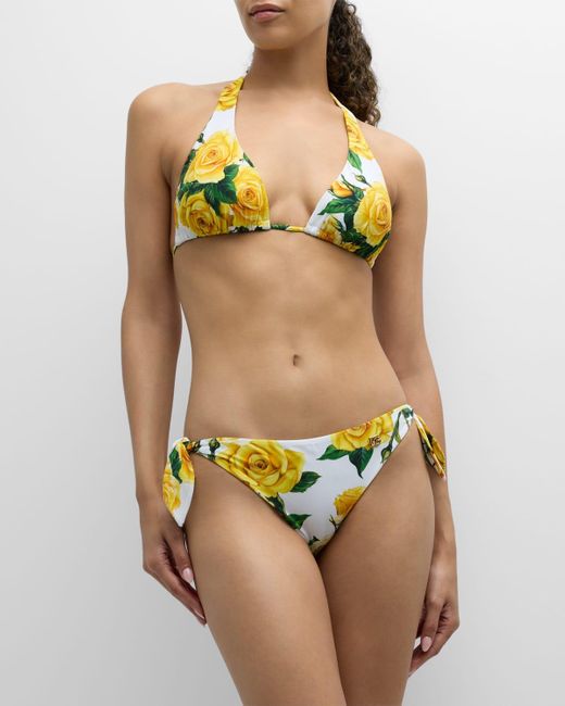 Dolce & Gabbana Yellow Flowering Triangle Two-Piece Bikini Set
