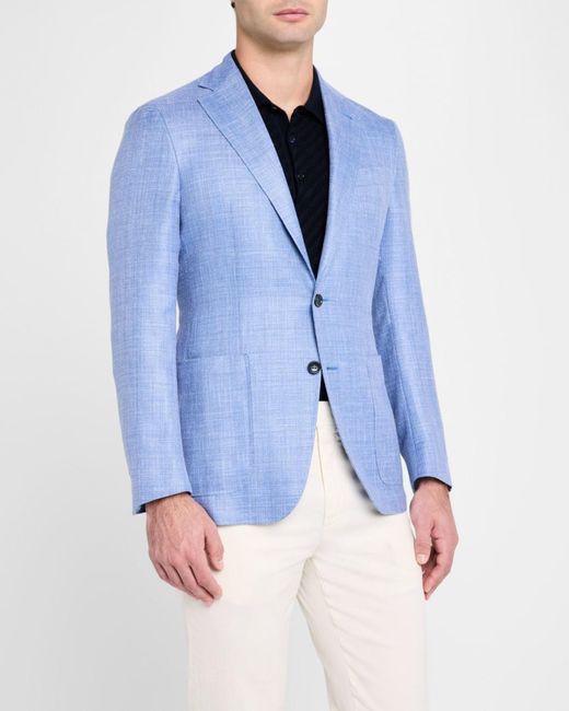 Canali Blue Apos;S Wool-Blend Hopsack Blazer for men