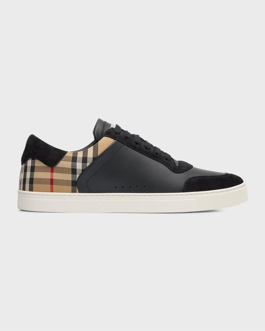 Burberry Black Stevie Leather And Check Low-top Sneakers for men