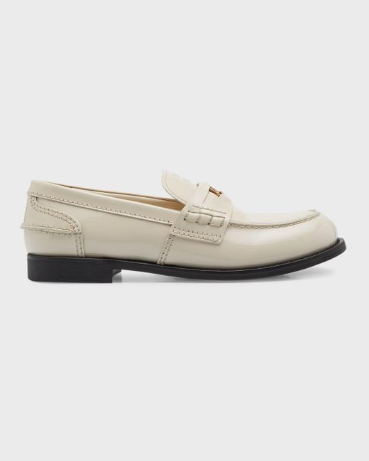 Miu Miu White Patent Leather Coin Penny Loafers