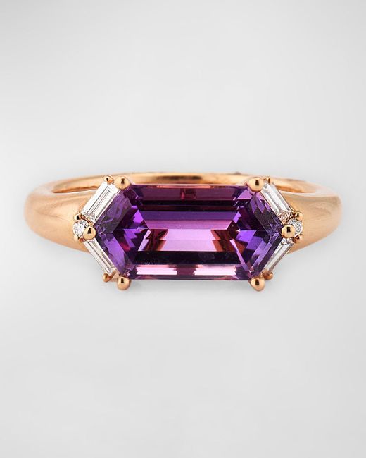 Lisa Nik Multicolor 18K Rose Hexagonal Amethyst And Diamond Ring, Size 6
