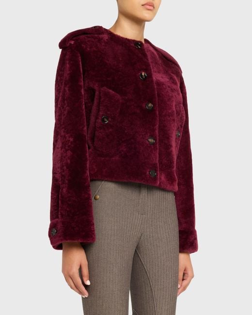 Burberry Red Lamb Shearling Single-Breasted Jacket