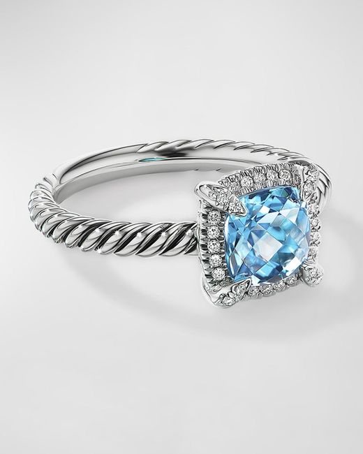David Yurman Blue Petite Chatelaine Pavé Bezel Ring With Gemstone And Diamonds In Silver, 7mm