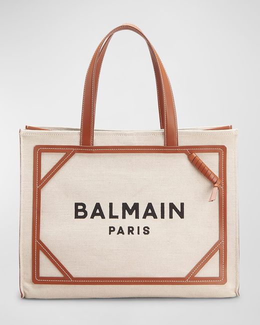 Balmain Pink B Army Medium Shopper Tote Bag In Canvas With Leather Handles
