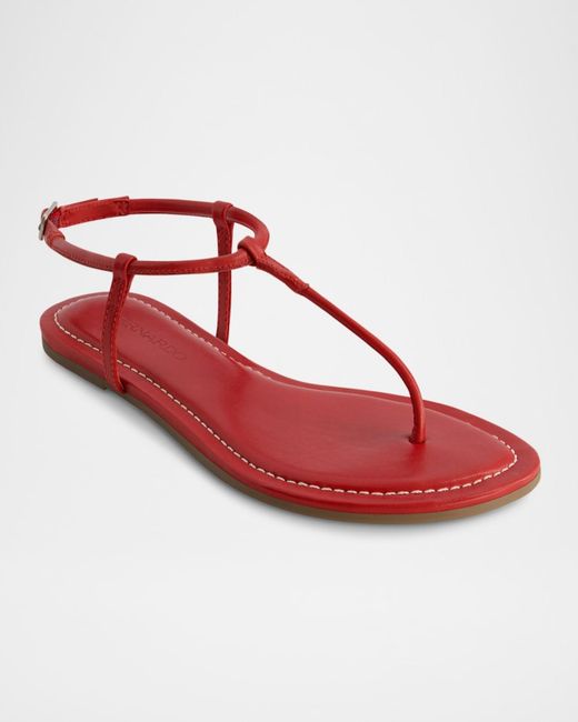 Bernardo Red Hercu Leather Ankle-Strap Flat Sandals