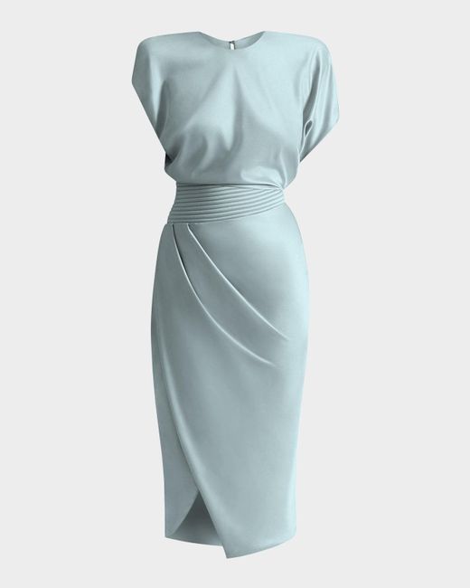 Zhivago Women's Blue Bond Draped Stretch Satin Midi Sheath Dress