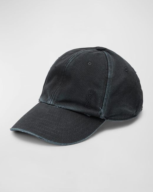 Saint Laurent Black Ysl Washed Denim Baseball Hat