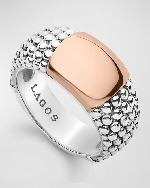 Lagos Multicolor High Bar Two-tone Rose Gold Smooth Plate Ring