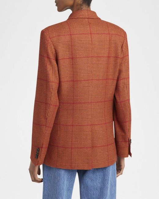 Kiton Orange Check Double-Breasted Blazer Jacket