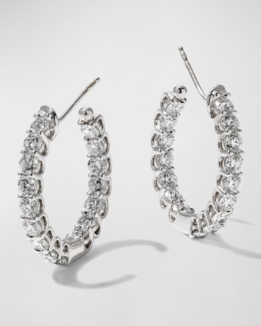 Memoire Metallic 18k White Gold Diamond U-basket Hoop Earrings