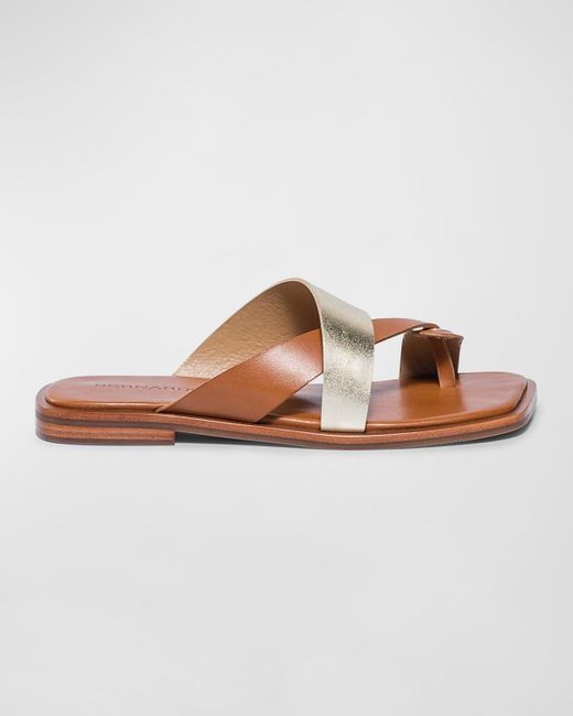 Bernardo Brown Mixed Leather Toe-ring Slide Sandals