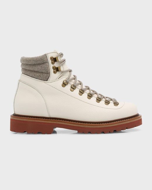Brunello Cucinelli White Leather Hiking Boots for men