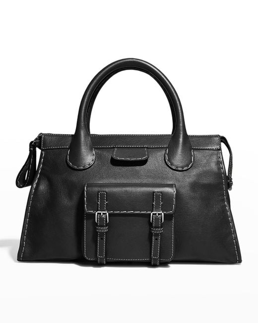 Chloé Edith Large Buffalo Leather Satchel Bag in Black | Lyst
