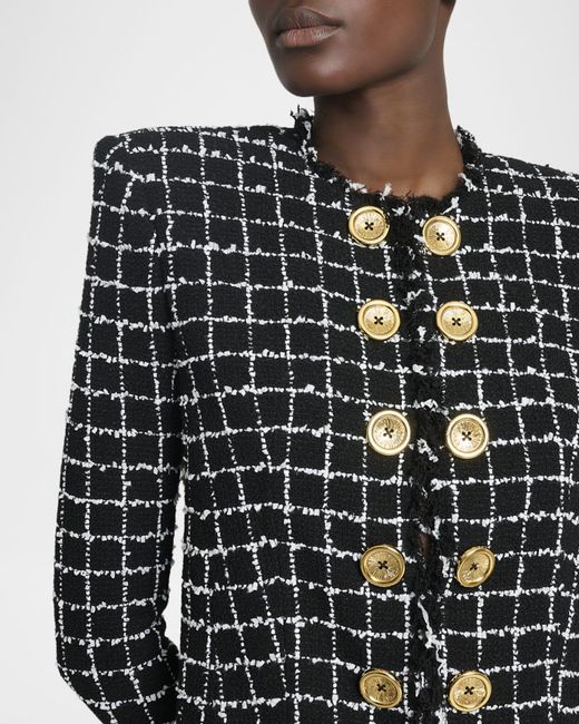 Balmain Black Buttoned Check Tweed Jacket