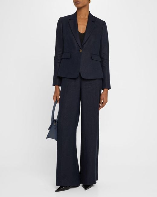 Argent Blue Single-Button Basketweave Linen Blazer