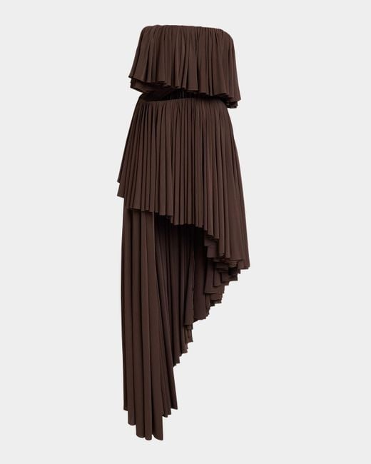 Alaïa Brown Strapless Ruffle Spiral Cutout Dress