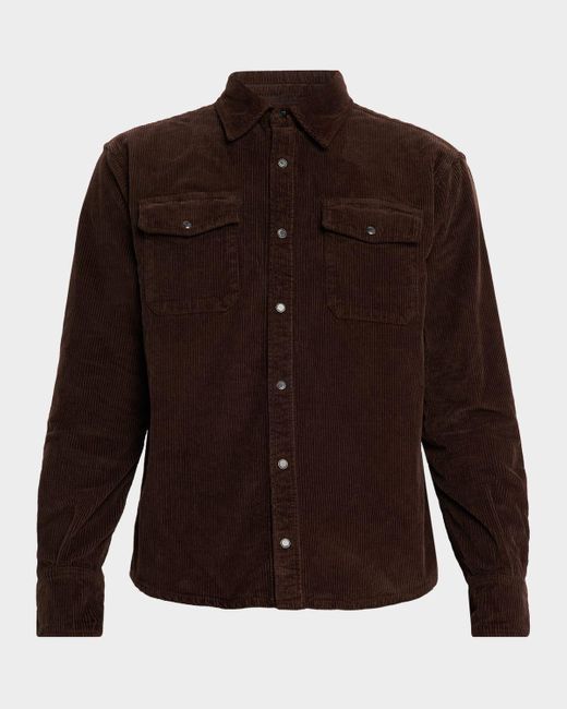 7 For All Mankind Brown Stretch-Cotton Corduroy Button-Down Shirt for men