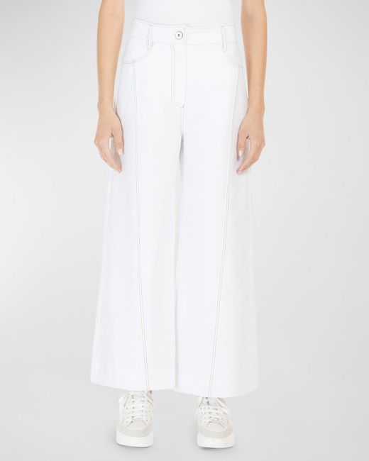 Max Mara White Foster Cropped Wide-Leg Topstitched Pants