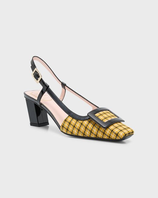 Roger Vivier Metallic Check Buckle Block-heel Slingback Pumps