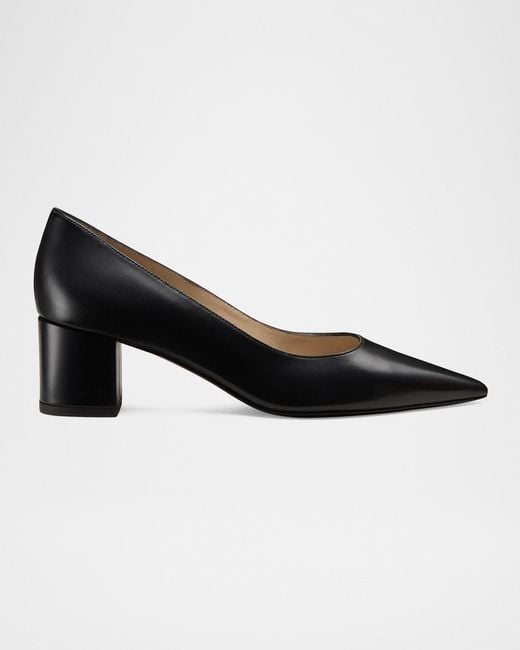 Stuart Weitzman Black Stuart Leather Block-Heel Pumps