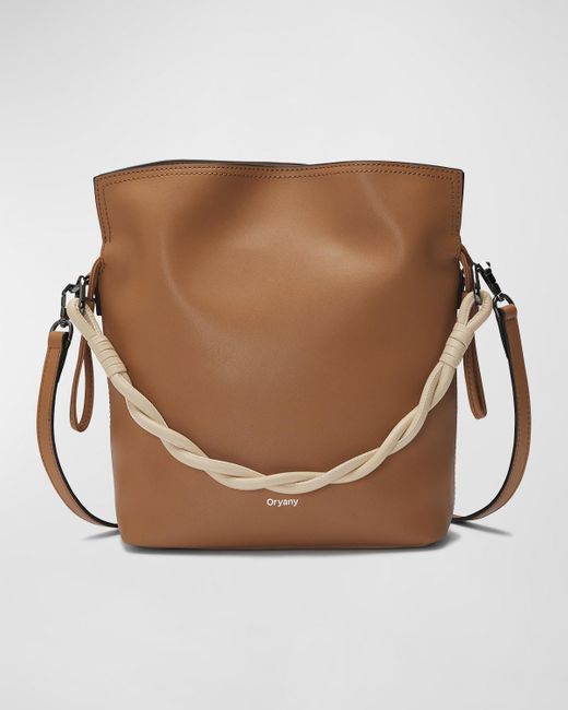 orYANY Brown Madeleine Leather Top-handle Bucket Bag