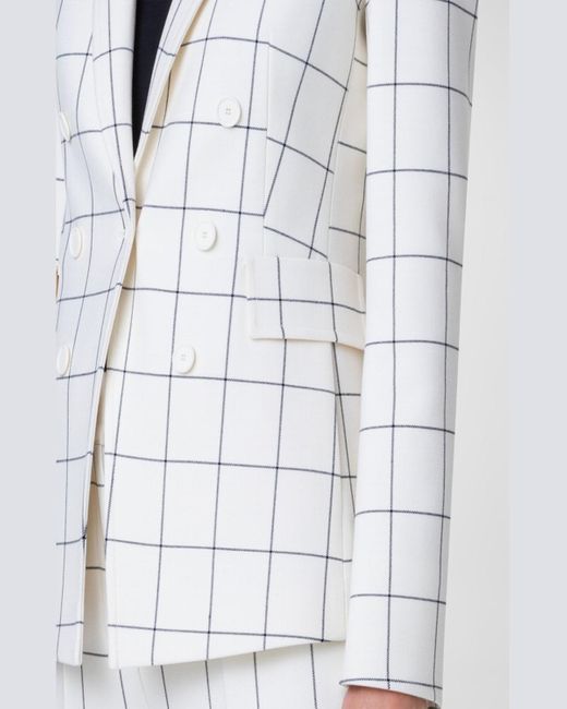 Akris Punto Gray Window Check Pebble Crepe Double-Breasted Illusion Blazer Jacket
