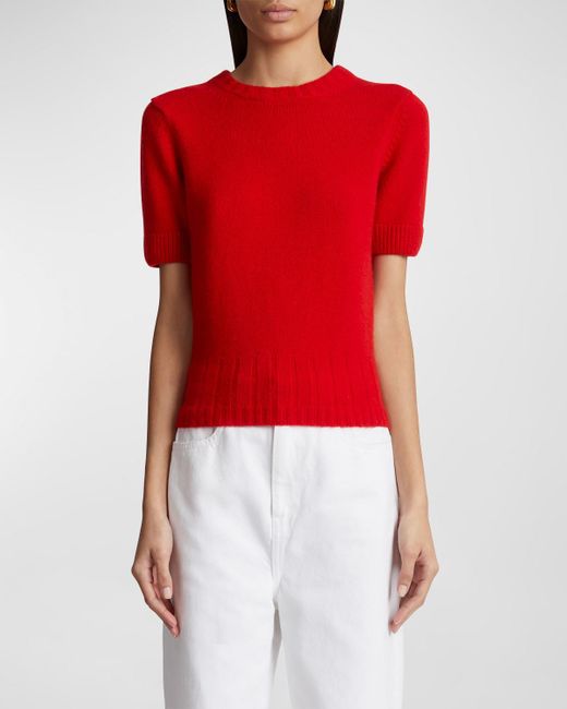 Khaite Red Luphia Puff-Sleeve Cashmere Sweater