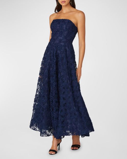 Shoshanna Blue Strapless Floral Applique Maxi Dress