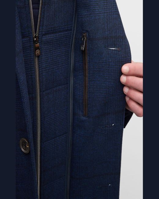Corneliani Blue Plaid Wool-Cashmere Topcoat for men