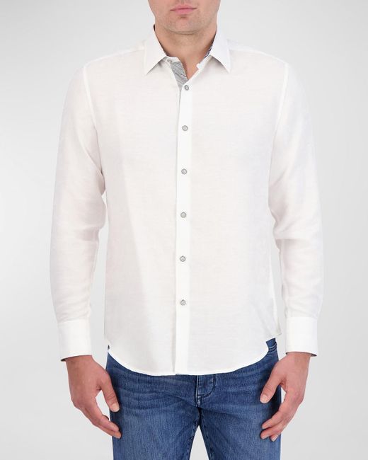 Robert Graham White Poseidon Linen-Cotton Sport Shirt for men