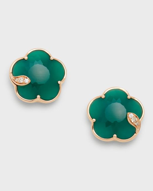 Pasquale Bruni Petite Joli Green Agate Floral Stud Earrings With Diamonds