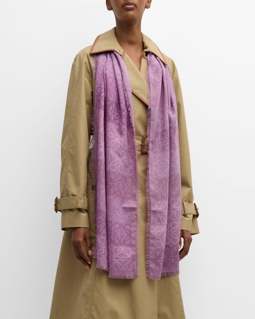 Loewe Purple Anagram Lines Wool-Blend Scarf