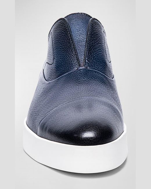 Santoni Blue Money Laceless Leather Slip-On Sneakers for men