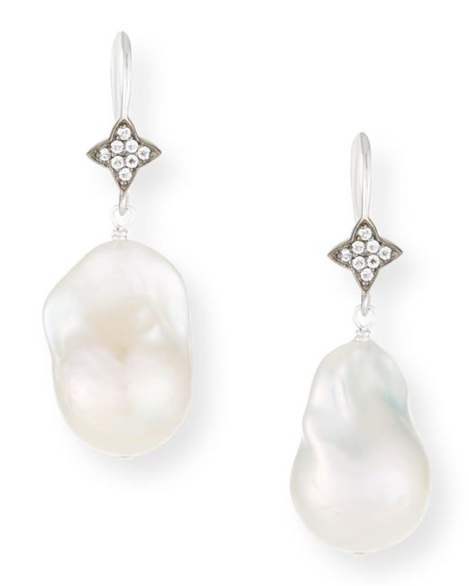 Margo Morrison White Baroque Pearl & Sapphire Drop Earrings