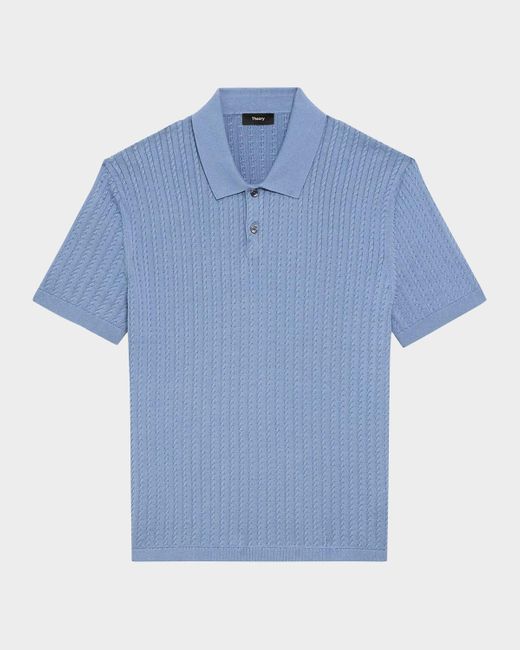 Theory Blue Cable-Knit Polo Sweater for men