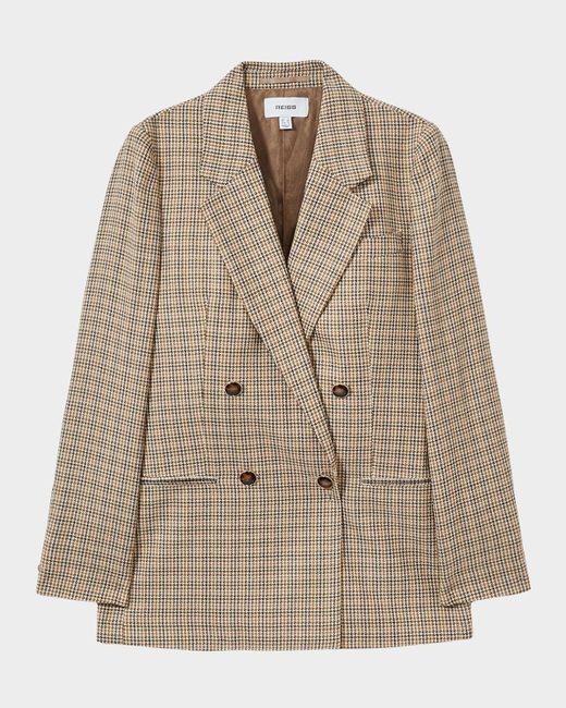 Reiss Natural Vida Double-Breasted Houndstooth-Check Wool Blazer