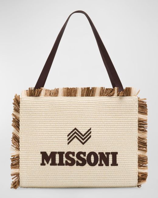 Missoni Natural Medium Fringe Logo Straw Tote Bag
