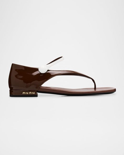 サンダル・ミュール MIU MIU Orange Leather Thong Sandals Miu Miu Bicolor Leather Mary Jane Thong Sandals | REVERSIBLE