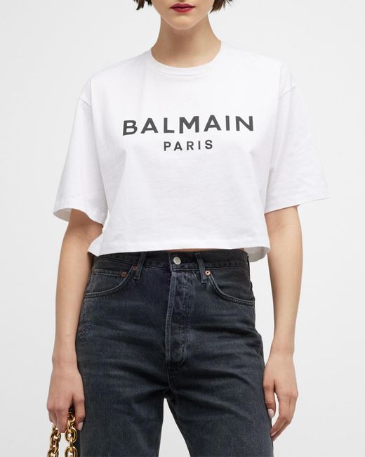 Balmain White Logo-print Crop T-shirt