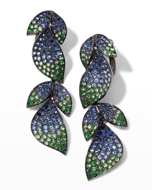 Alexander Laut Blue Tsavorite And Sapphire Leaf Earrings