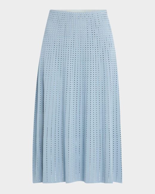 Lafayette 148 New York Blue A-Line Pointelle Stitch Midi Skirt