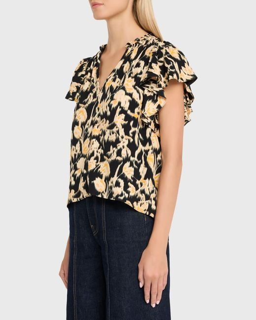 Ulla Johnson Black Lilo Flutter-Sleeve Blouse